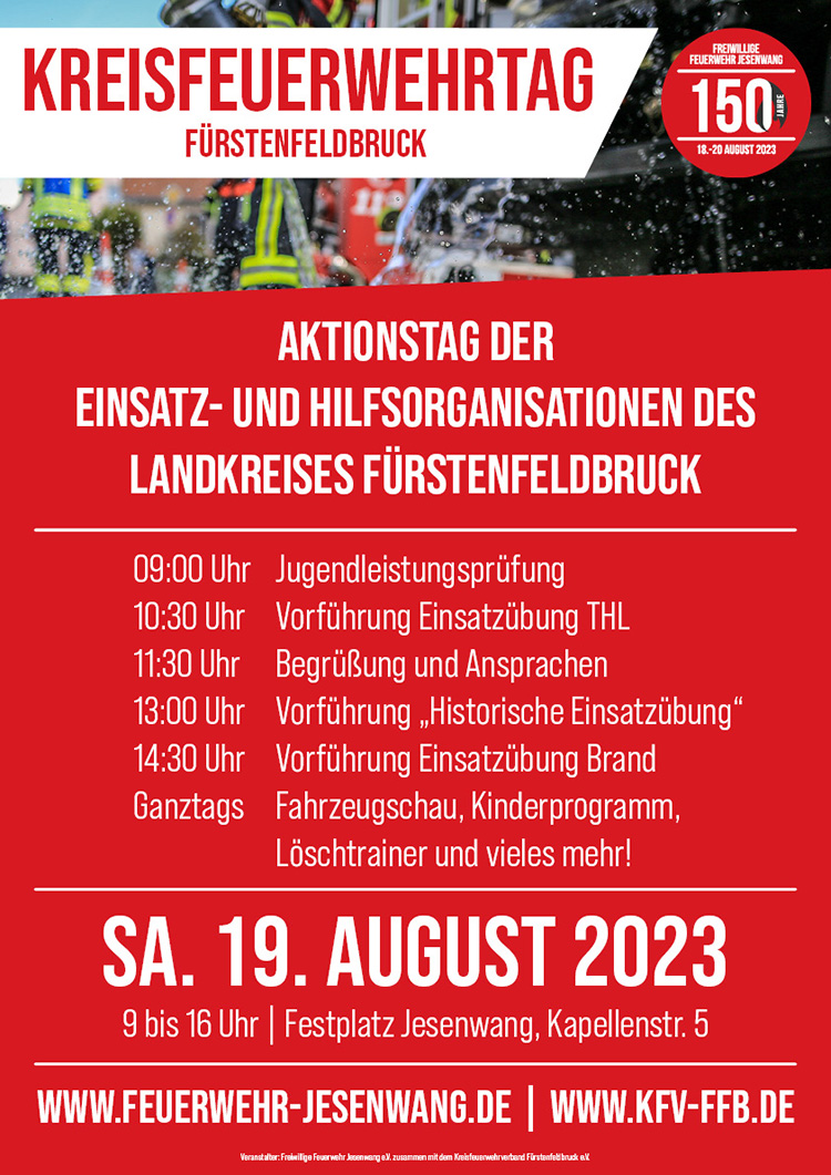 Großes Festwochenende in Jesenwang mit dem Kreisfeuerwehrtag Fürstenfeldbruck am 19. August